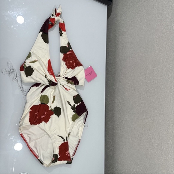NWT $148 Kate Spade [ Small ] Floral Knotted Halter Twist One Piece‎ Swimsuit - Picture 2 of 13